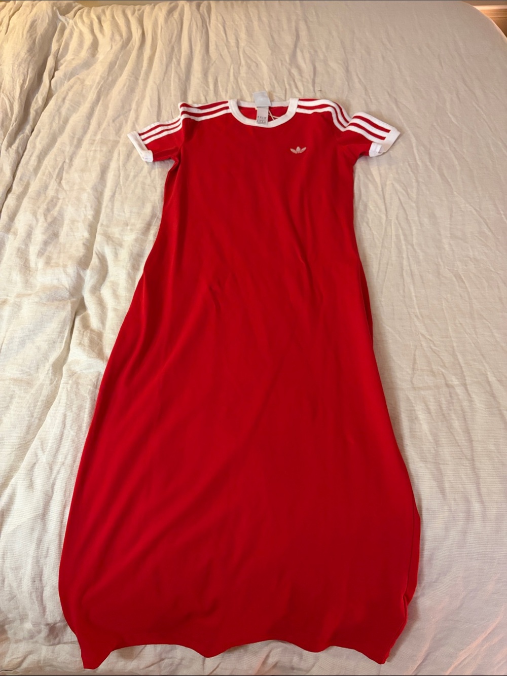 adidas Red Maxi Dress with White Stripe Accents